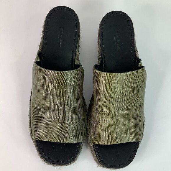 Rag & Bone Viv Espadrille Safari Khaki Micro Croco Leather Mule Sandals Sz 8/38 - Picture 5 of 11